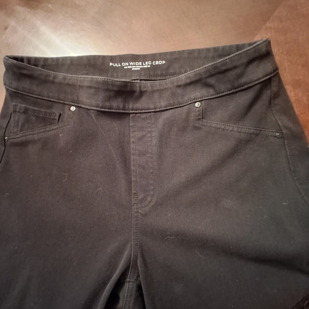 Chico's Pull-on Wide Leg Cropped Stretch Cotton Blend Black Pants Women Size 12P - Picture 6 of 16